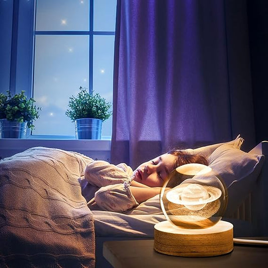 3D Galaxy Space Crystal Ball Night Light with Stand | 3D Ball Crystal Glass LED Table Lamp | Random Designs