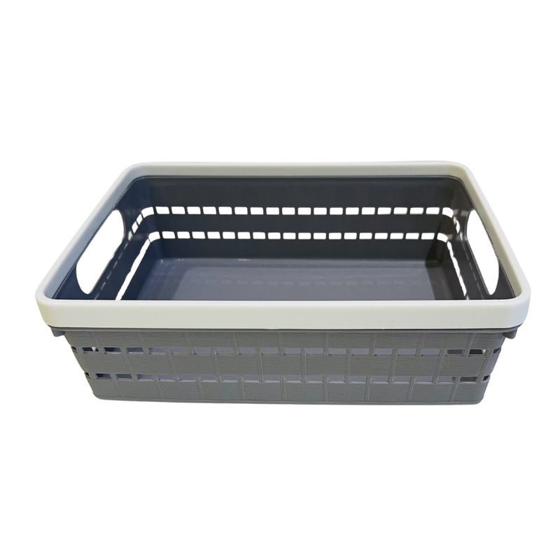 Multi-Purpose Storage Basket with Handles | Woven Plastic Organizing Bin | 23cm L x 16.5cm W x 7.5cm I Office Storage Organizer Bin for Pantry, School, Toy, Beauty Products