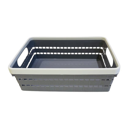 Multi-Purpose Storage Basket with Handles | Woven Plastic Organizing Bin | 23cm L x 16.5cm W x 7.5cm I Office Storage Organizer Bin for Pantry, School, Toy, Beauty Products