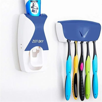 Automatic Toothpaste Dispenser Set with Wall-Mounted Toothbrush Holder | Random Colors