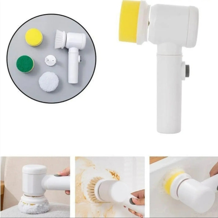 5 in1 Rechargeable Magic Brush | Car Waxing Handheld Scrubber | 360 Degree Rotate with 3 Replaceable Multipurpose Brush | Heads Kitchen Dishwashing Sponge Electric Cleaning Brush