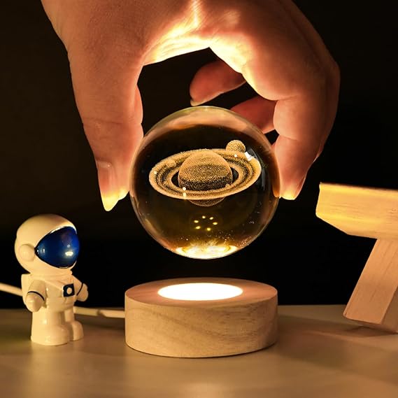 3D Galaxy Space Crystal Ball Night Light with Stand | 3D Ball Crystal Glass LED Table Lamp | Random Designs
