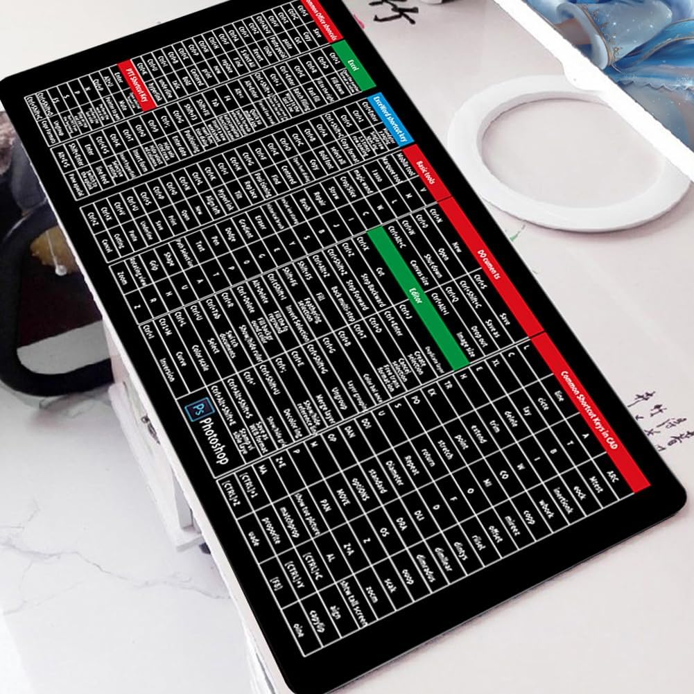 Large Excel Shortcut Keyboard & Mouse Pad & Table Mat (30×80cm) | Extended Non-Slip Desk Mat with Office Software Commands – Ideal for Work, Study & Gaming