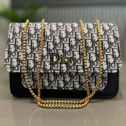 Dior Oblique Canvas & Black Leather Flap Clutch – Timeless Designer Statement Piece