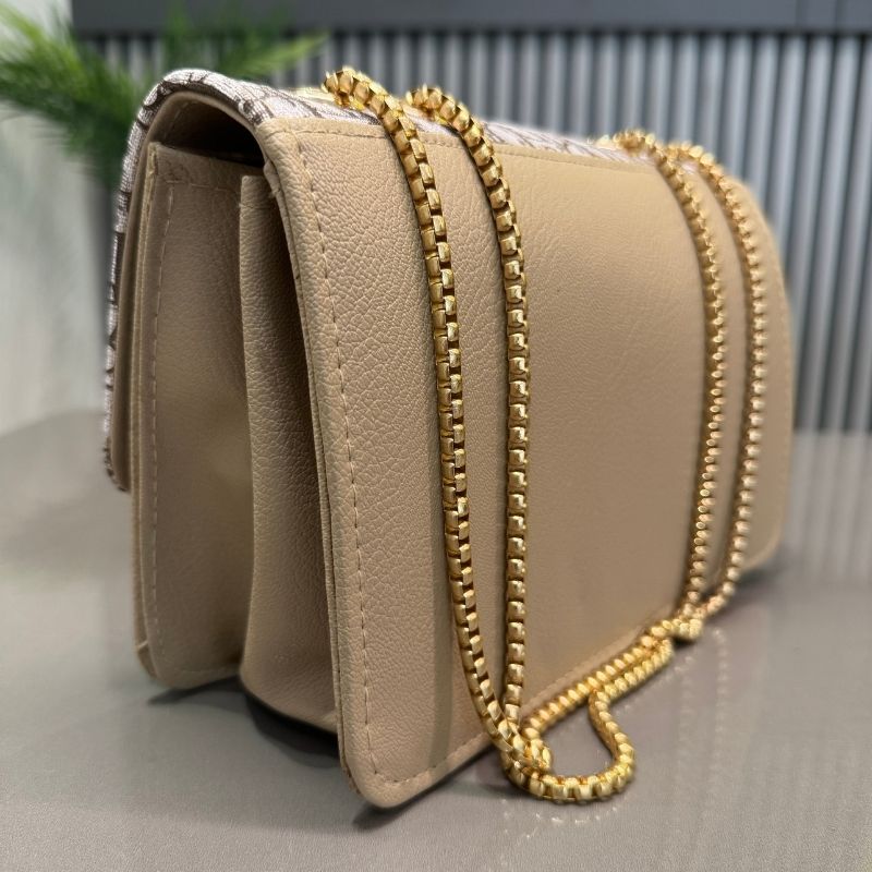 ior Oblique Canvas & Beige Leather Flap Clutch – Timeless Designer Statement Piece