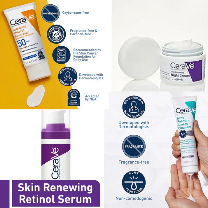 CeraVe 4-in-1 Skincare Kit – Cleanser, Serum, Sunblock & Night Cream
