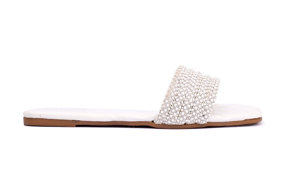 White Trendy Flat Slippers - Preego